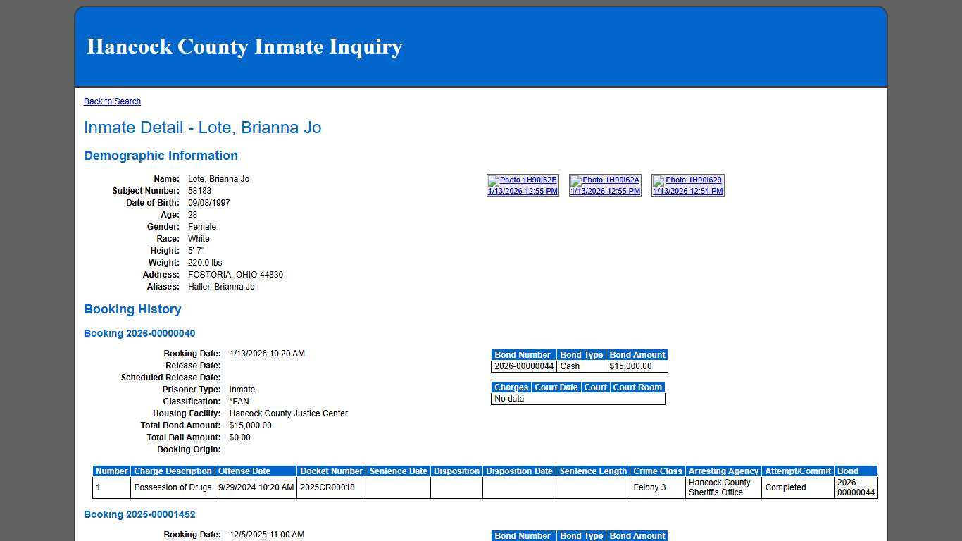Inmate Detail - Lote, Brianna Jo