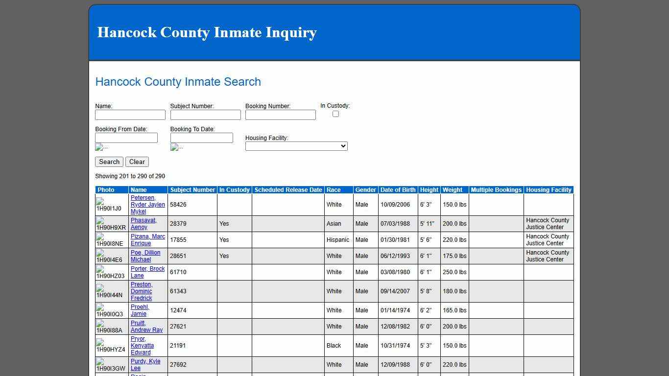 Hancock County Inmate Search